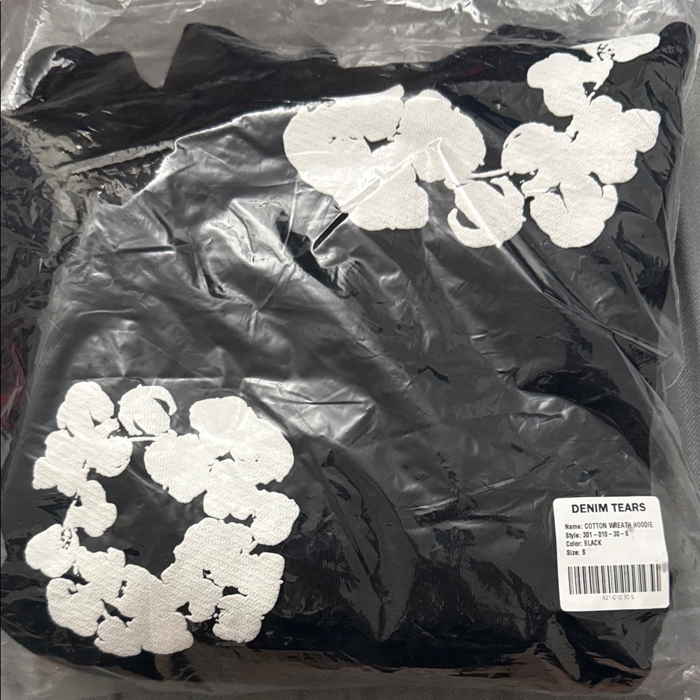 Black Hoodie with White Floral Design